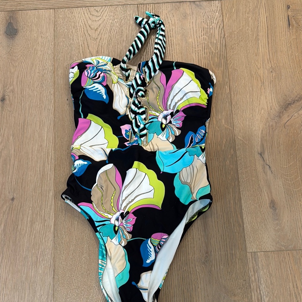 Trina Turk Multi-Color One Piece Swimsuit with Bold Tropical Design